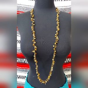 Tan bead feather long Necklace